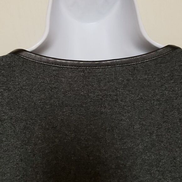 🌹Rafaella Charcol Gray Faux Leather Trim Zip Up Cardigan Sweater, Pockets sz L - Picture 8 of 9